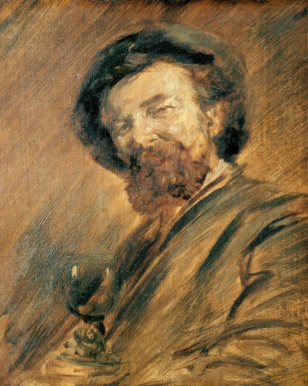 Şarap kadehi ile kendi portresi by Wilhelm Busch
