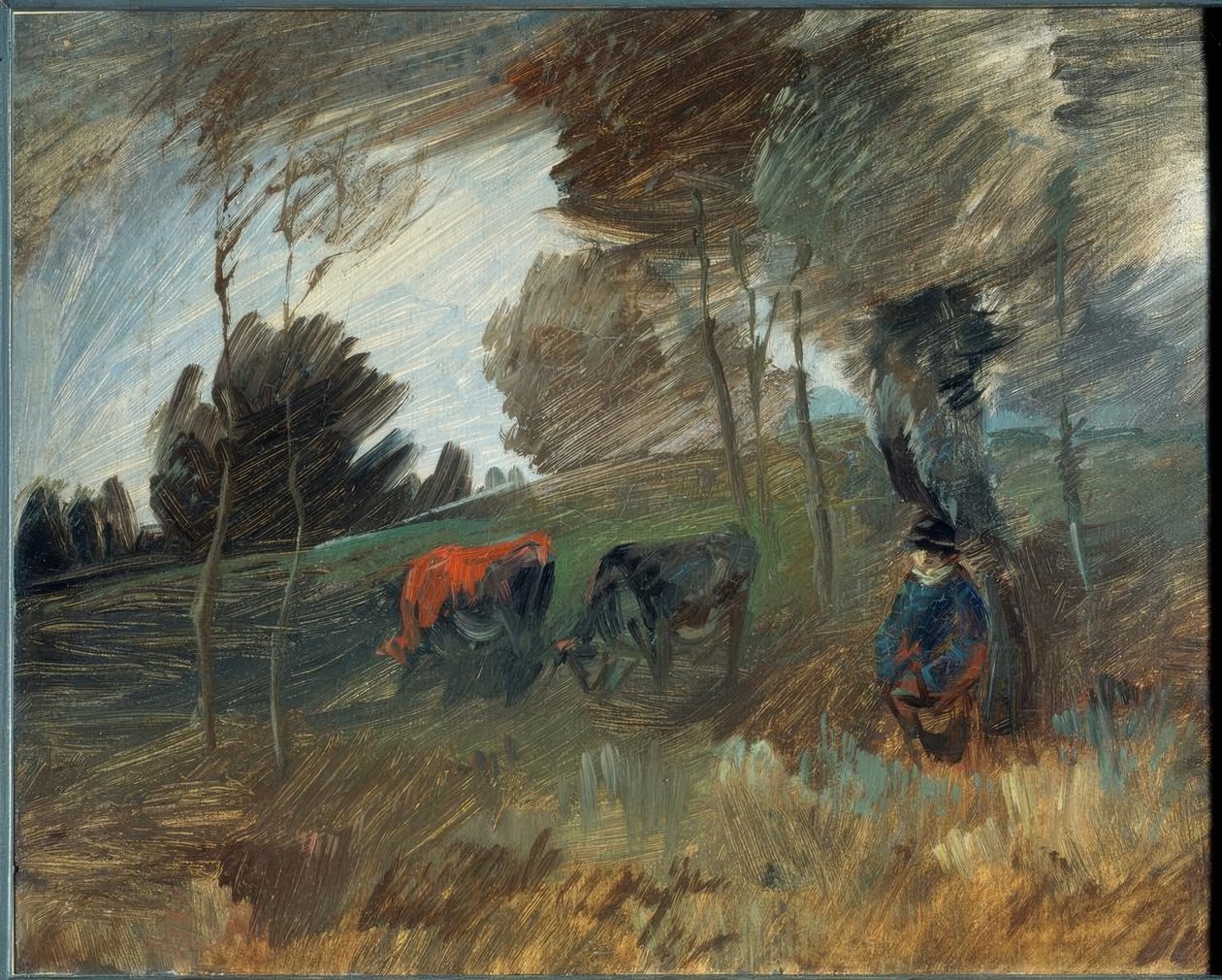Kırmızı bir inek ile mera manzara by Wilhelm Busch