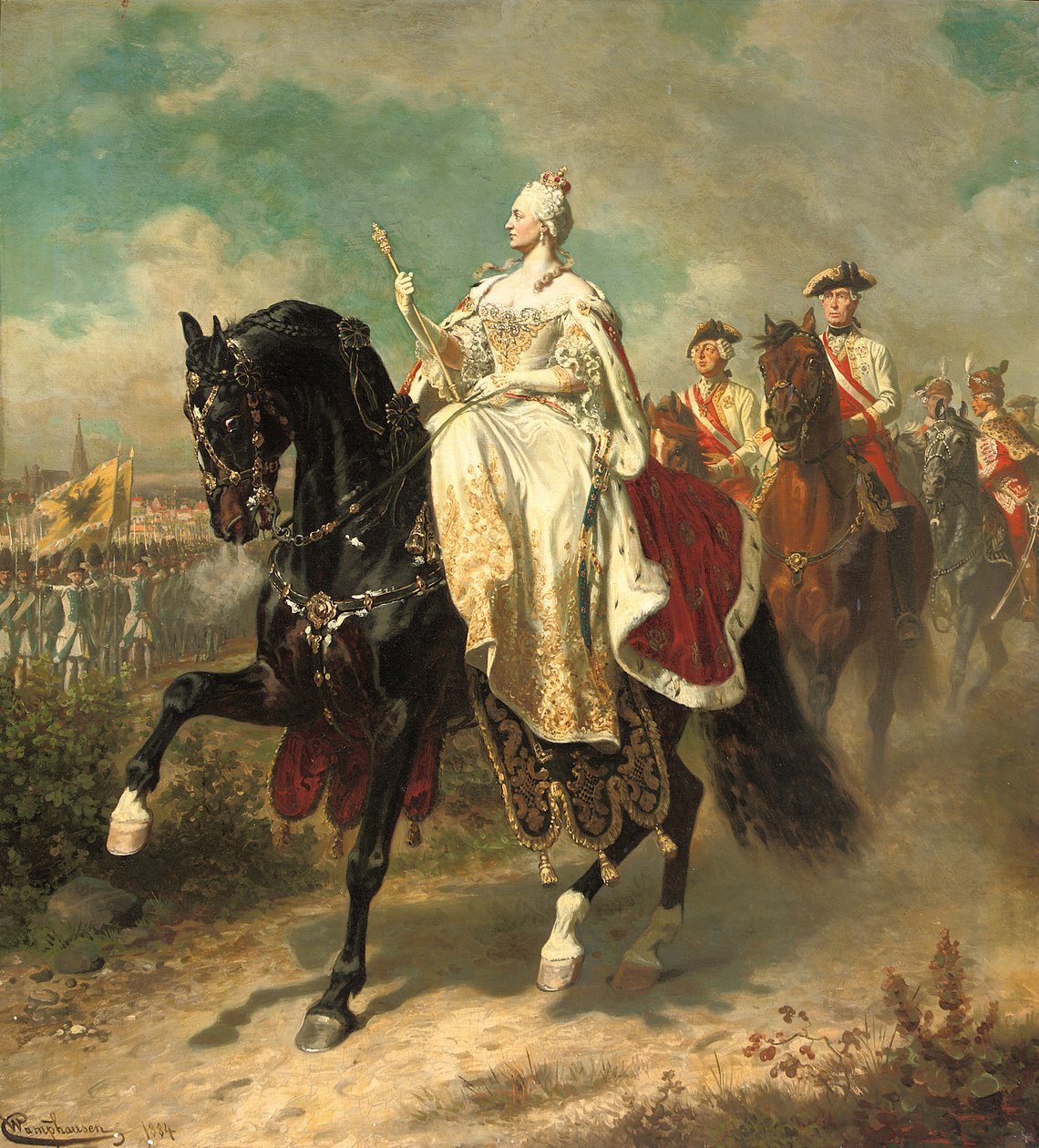 İmparatoriçe Maria Theresia, at sırtında Avusturya birliklerini teftiş ediyor, 1884 by Wilhelm Camphausen