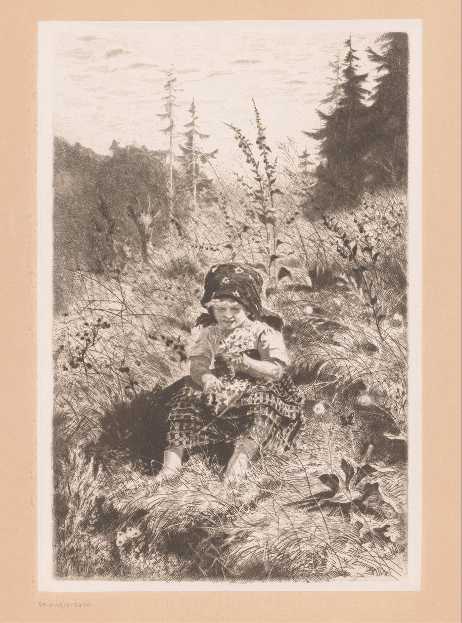 Çayırda oturan kız by Wilhelm Carl August Zimmer