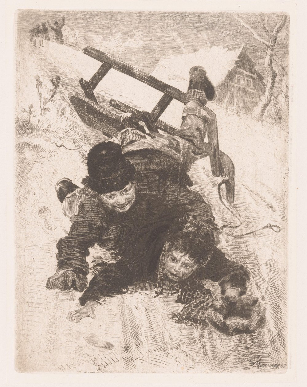 İki erkek kızaktan düştü by Wilhelm Carl August Zimmer