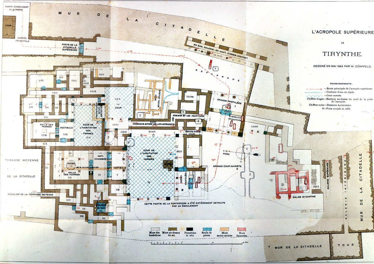 Yunanistan Tiryns antik kentinin haritası, Heinrich Schliemann, Paris by Wilhelm Doerpfeld