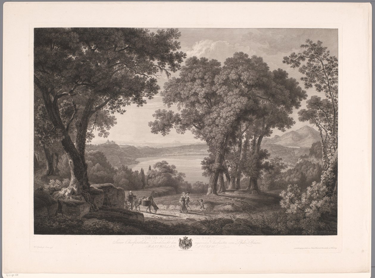 Roma Der See von Albano dei Rom yakınlarındaki Albano Gölü'nün görünümü (nesnedeki başlık) by Wilhelm Friedrich Gmelin