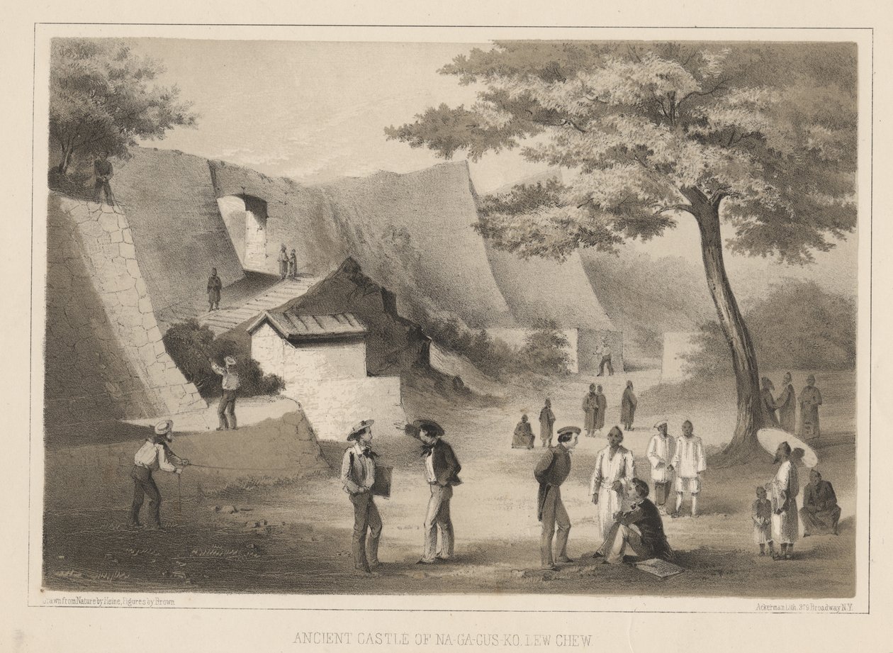 Na-Ga-Cus-Ko Antik Şatosu, Lew Chew, 1855 by Wilhelm Joseph Heine