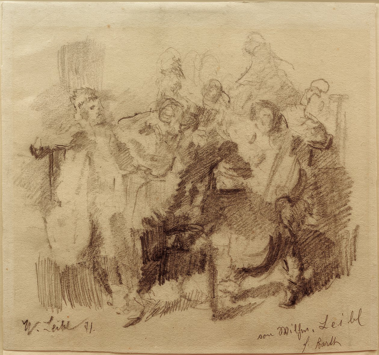 Bir çellocu ile "Die Tischgesellschaft" için Taslak by Wilhelm Maria Hubertus Leibl