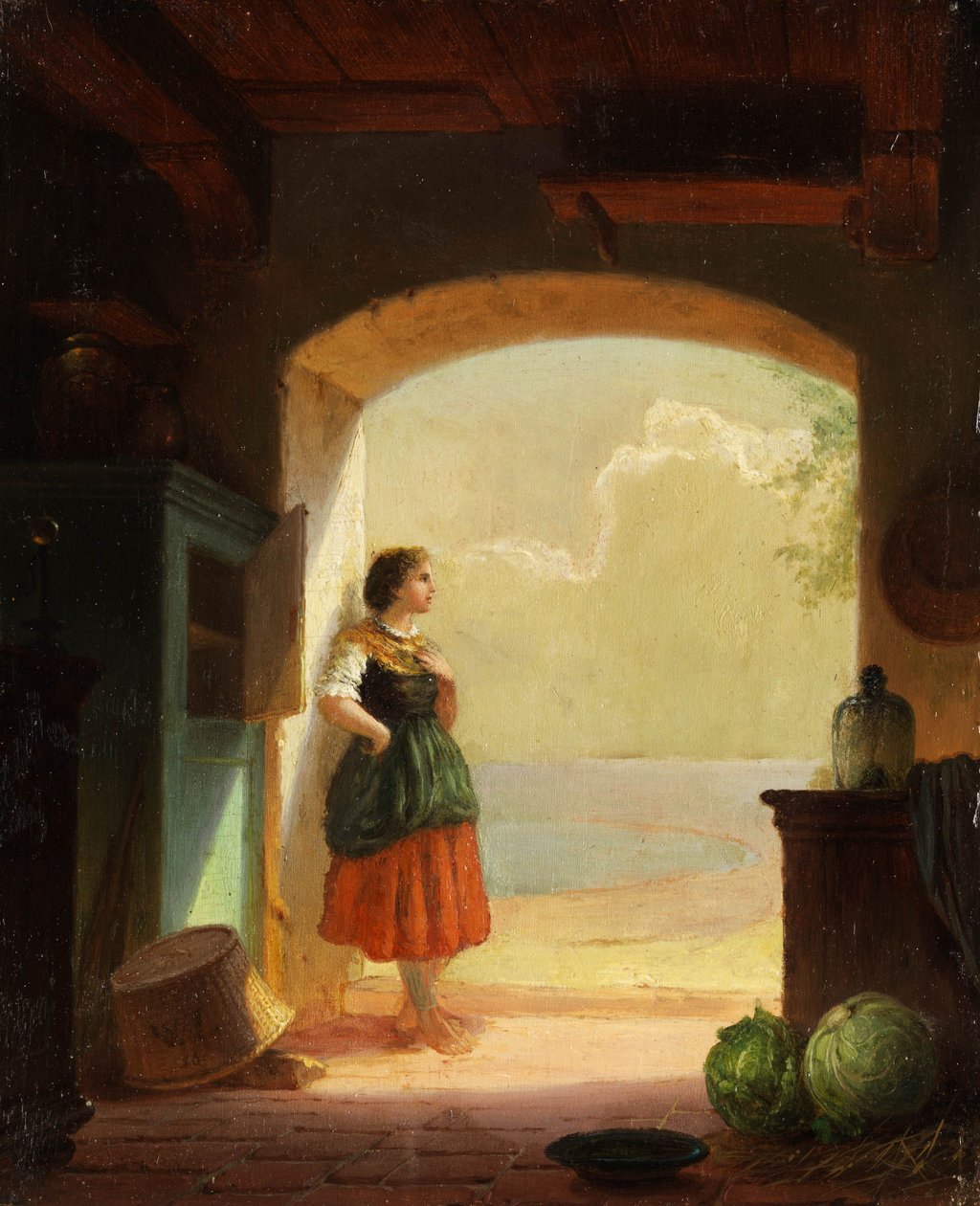 Kapı girişinde genç kız. 22.5x19cm by Wilhelm Lichtenheld
