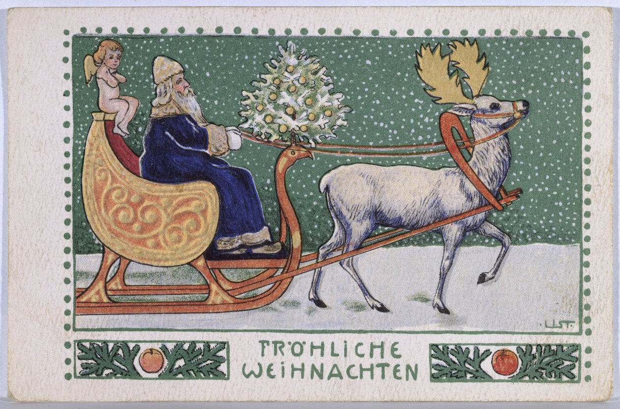 Kızağı üzerinde Noel Baba'yı gösteren kartpostal, c.1910 by Wilhelm List