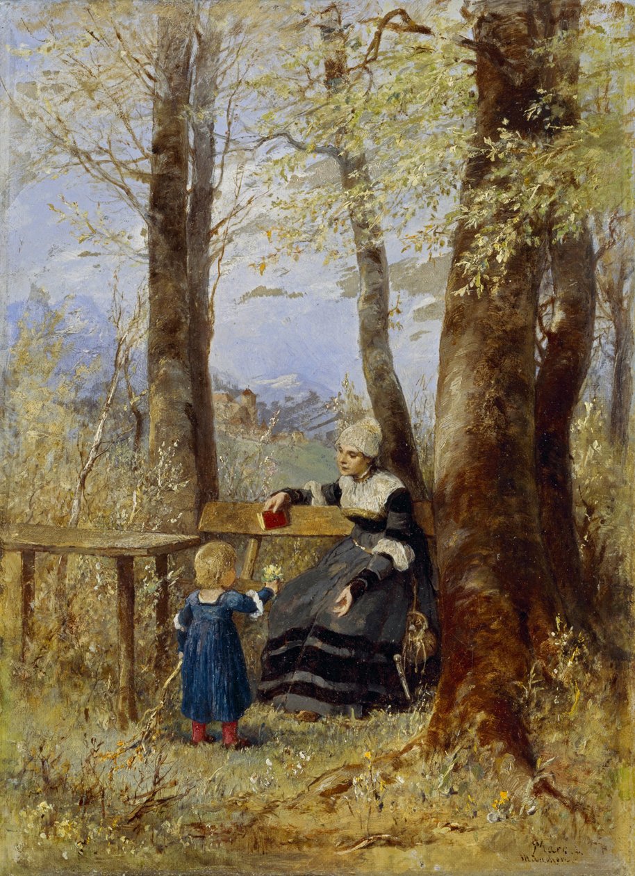 Bir bahar manzarasında çocuklu anne by Wilhelm Marc