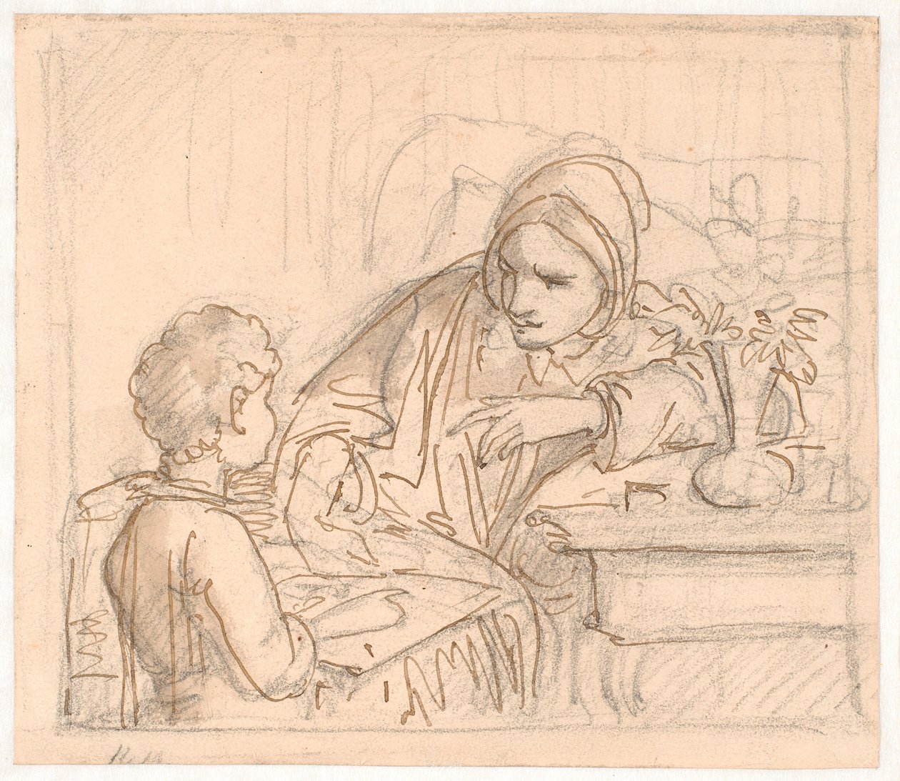 Annette Hage, yeğeni Hother fotoğraflarını gösteriyor by Wilhelm Marstrand