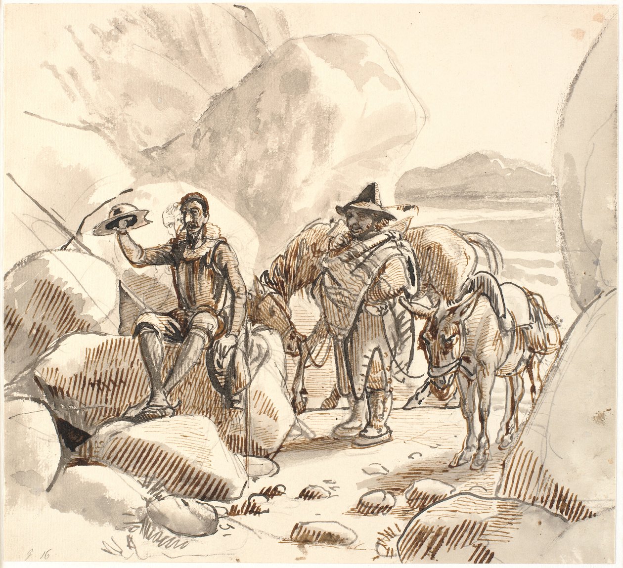 Don Kişot, Sancho'ya Şövalyelerin itibarı ve geleceği hakkında bilgi verir. by Wilhelm Marstrand