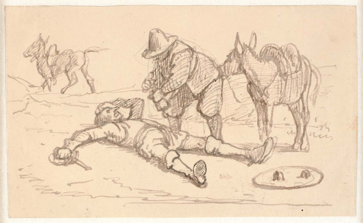 Don Kişot yaralandı ve Sancho tarafından yardım edildi by Wilhelm Marstrand