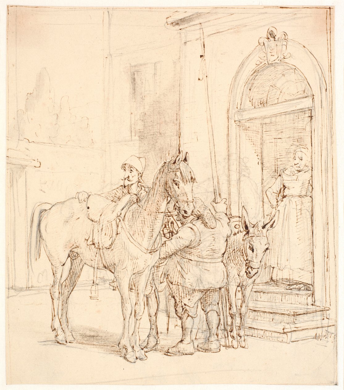 Barın önünde Don Kişot ve Sancho Pansa by Wilhelm Marstrand
