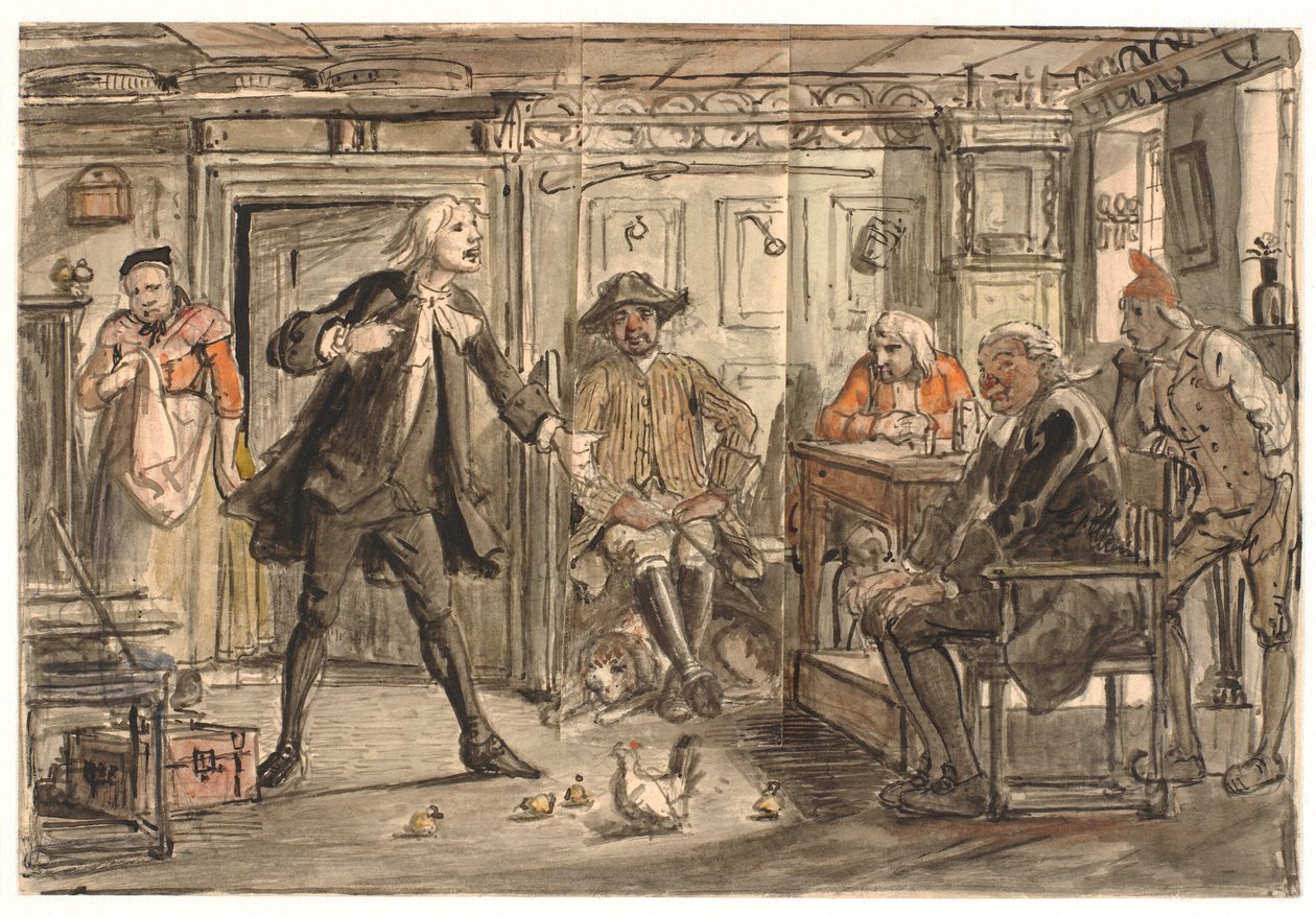 Erasmus Montanus, Per Degn ile tezini savunuyor by Wilhelm Marstrand
