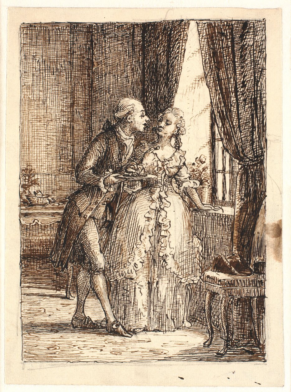 Genç çift. Veliaht Prens Frederik (5 Cuma) Veliaht Prenses Louise ile Charlottenborg kirazlarında yiyor by Wilhelm Marstrand