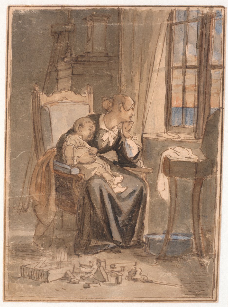 Alacakaranlıkta. Bayan Marstrand, oğlu Poul ile by Wilhelm Marstrand