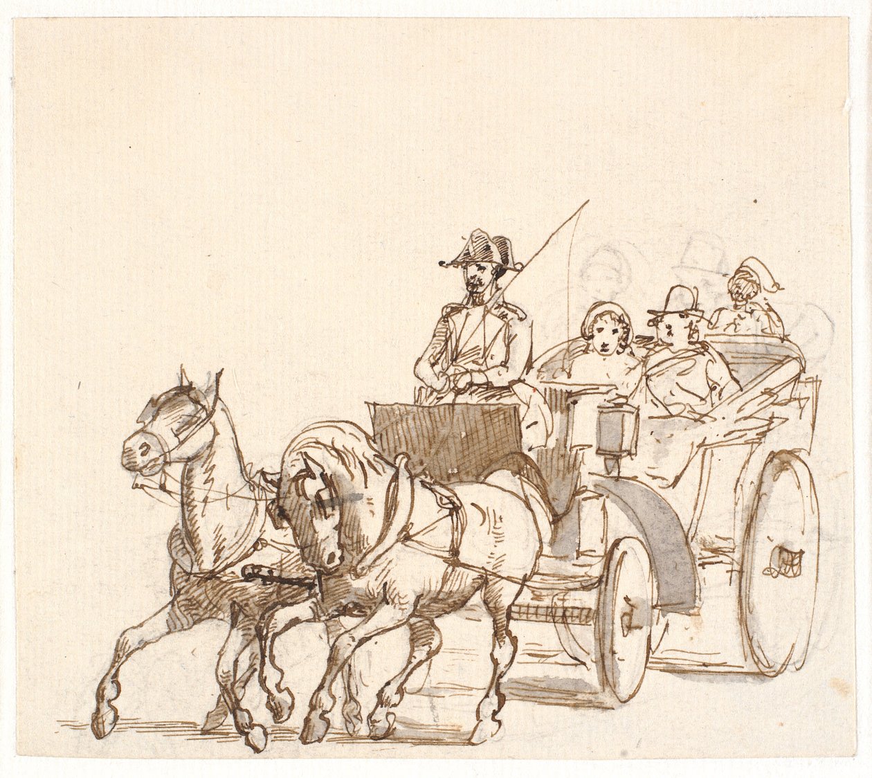 Landauer. Üçgen şapkalı binici, efendisi ve hizmetçisi by Wilhelm Marstrand