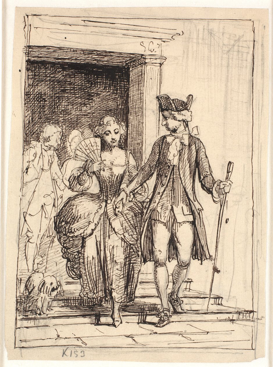 Leander ve Leonora, arkalarında Henrik ve Pernille by Wilhelm Marstrand