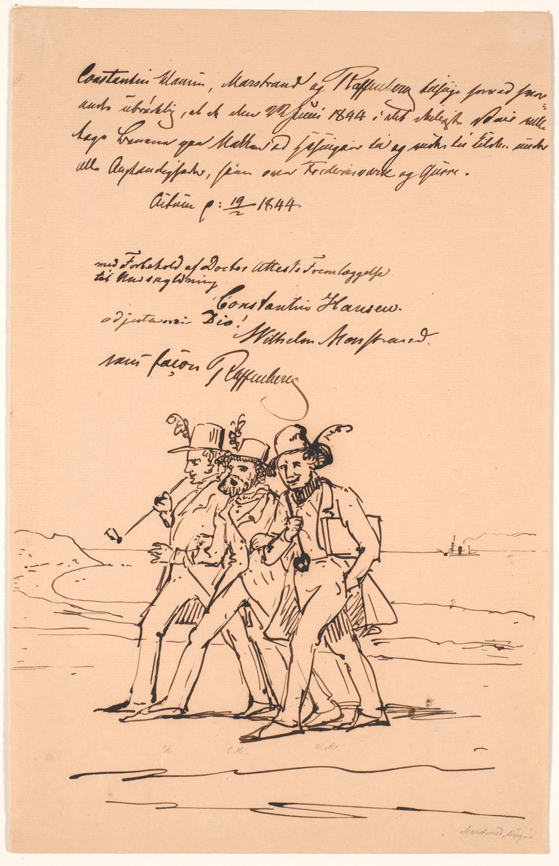 Marstrand, Constantin Hansen ve Raffenberg yürüyüşte by Wilhelm Marstrand