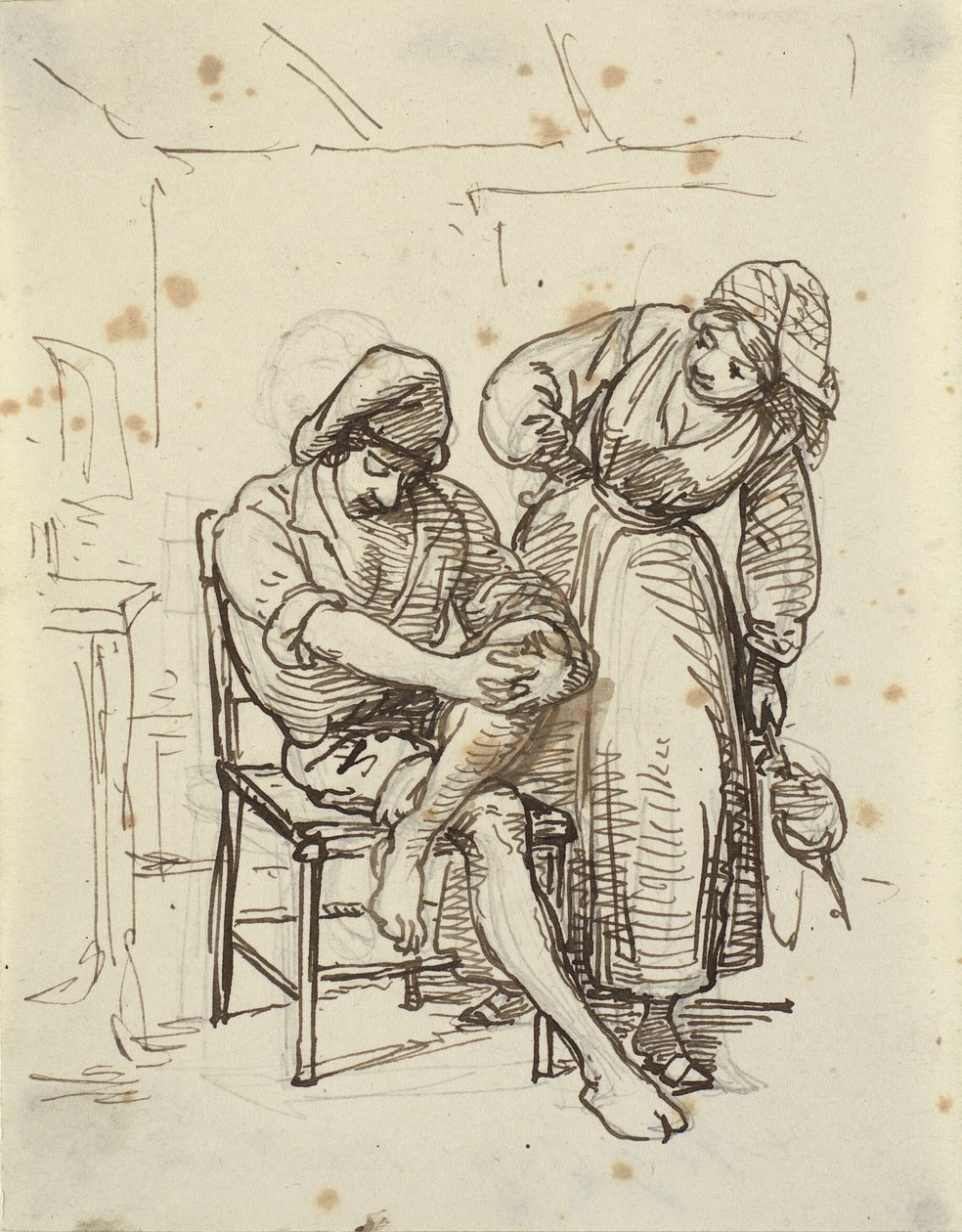 Bir sandalyede oturan genç bir balıkçıya bakan kız by Wilhelm Marstrand