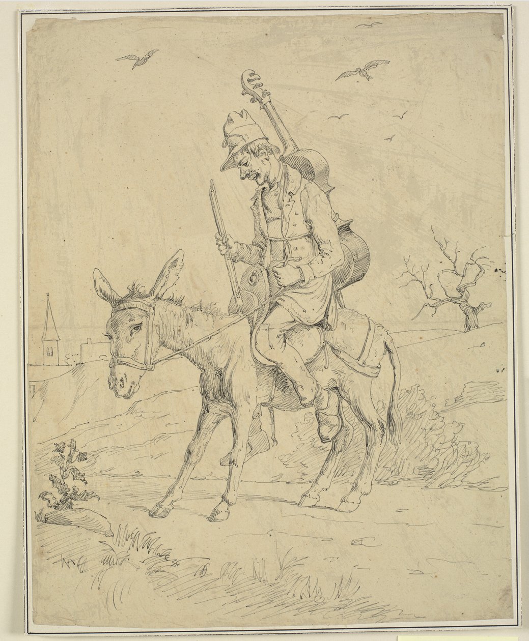Bir eşeğin üzerinde kemancı by Wilhelm Marstrand