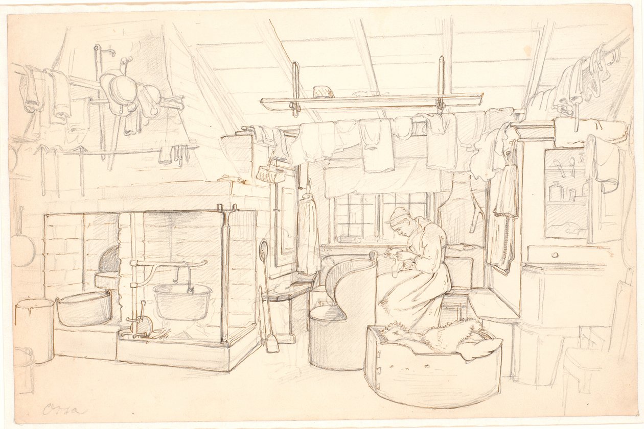 Dikiş kadın ile İsveçli çiftlik evi by Wilhelm Marstrand