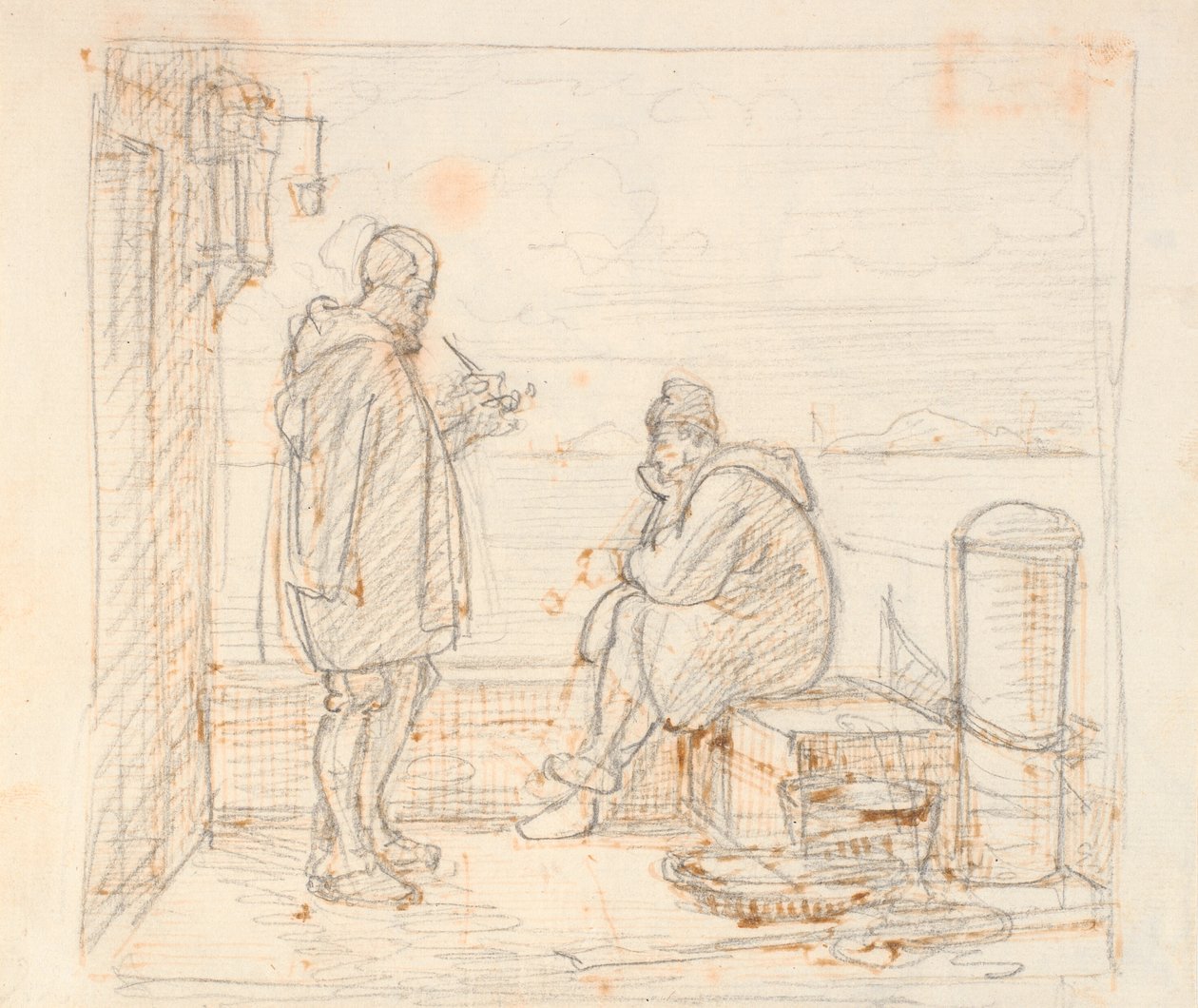 Deniz kenarında bir iskelede iki İtalyan by Wilhelm Marstrand