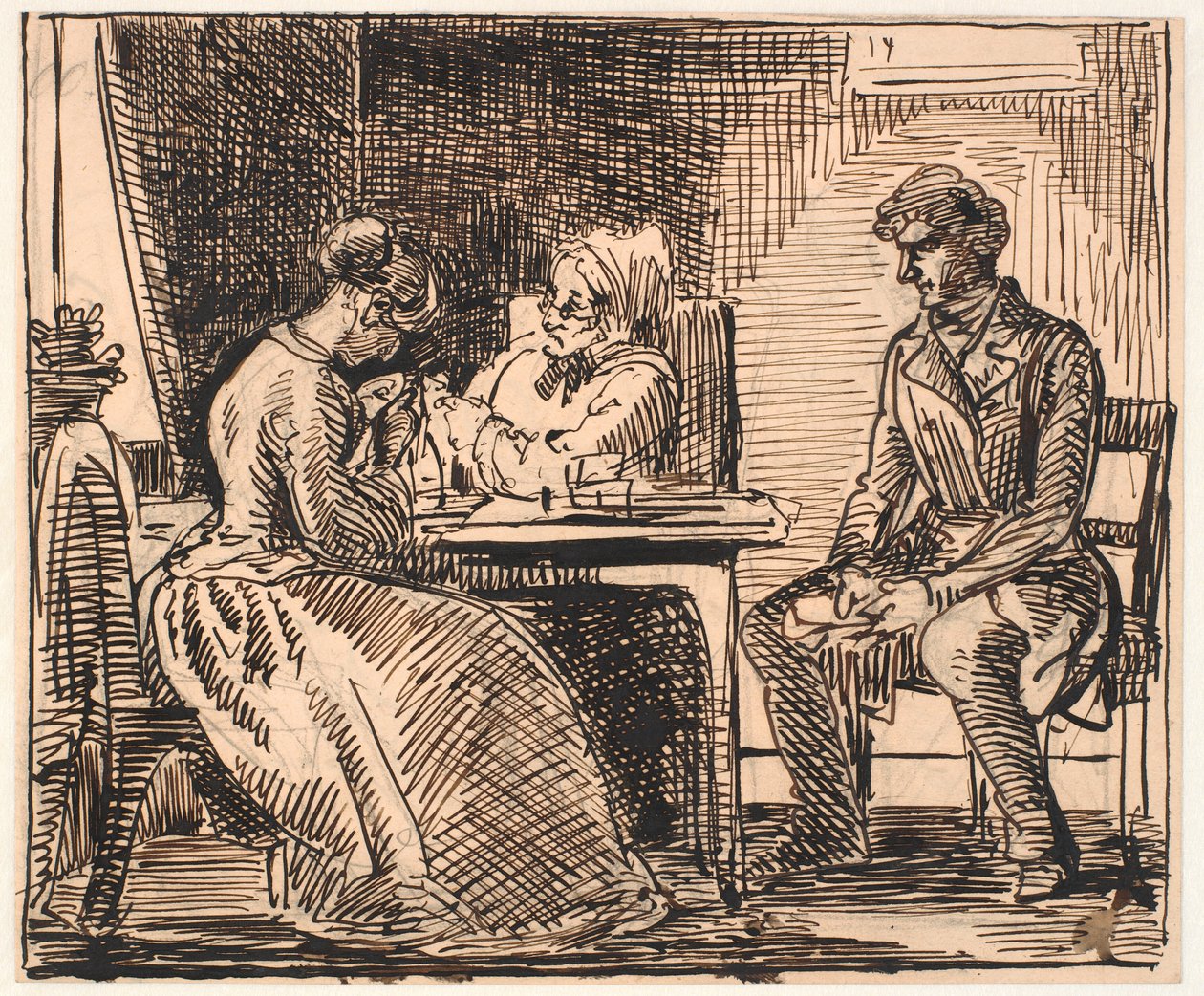 "Gündelik hayatın resmi" taslağı (talipin ziyareti) by Wilhelm Marstrand