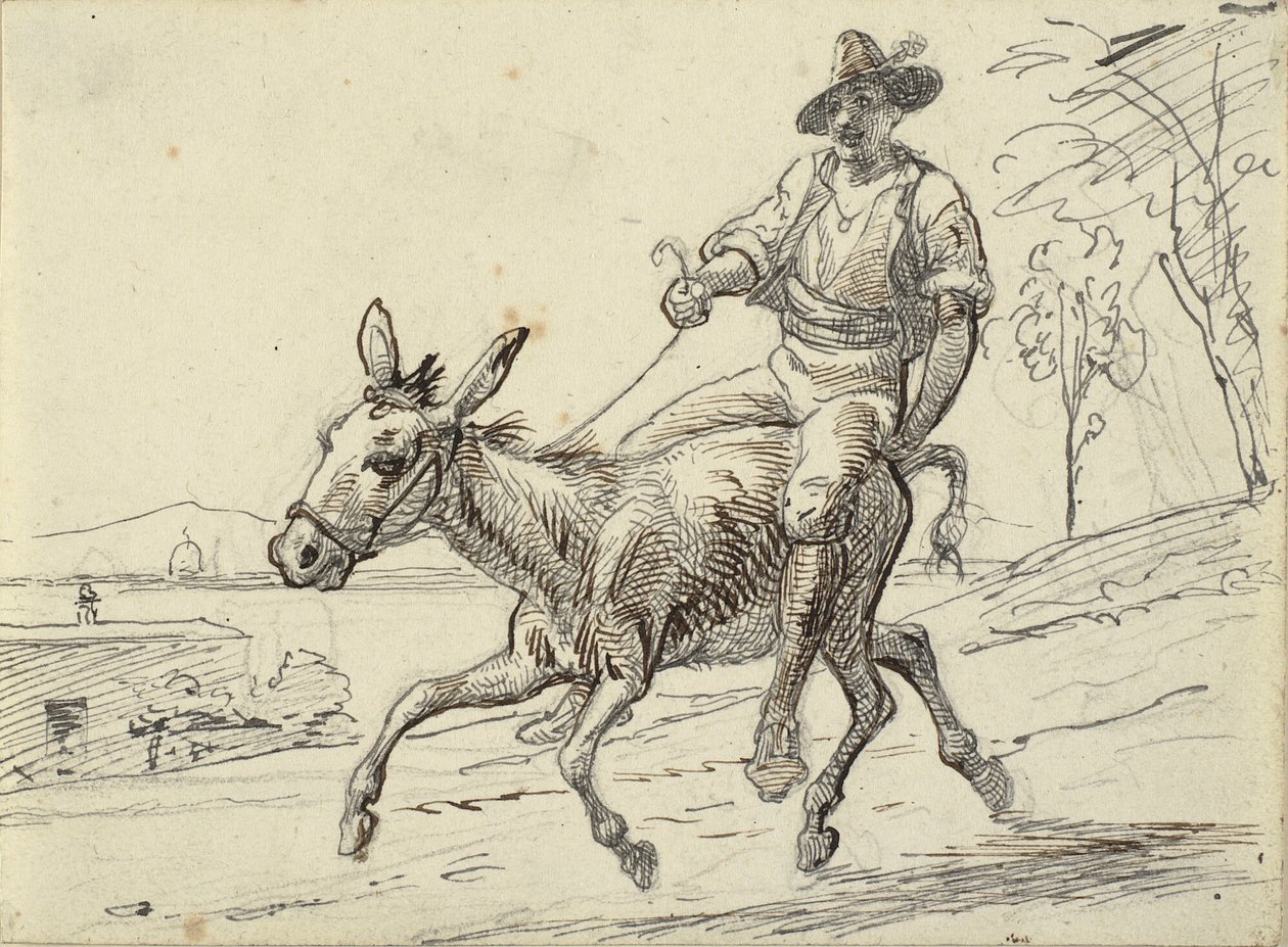 Genç adam eşeğe biniyor by Wilhelm Marstrand
