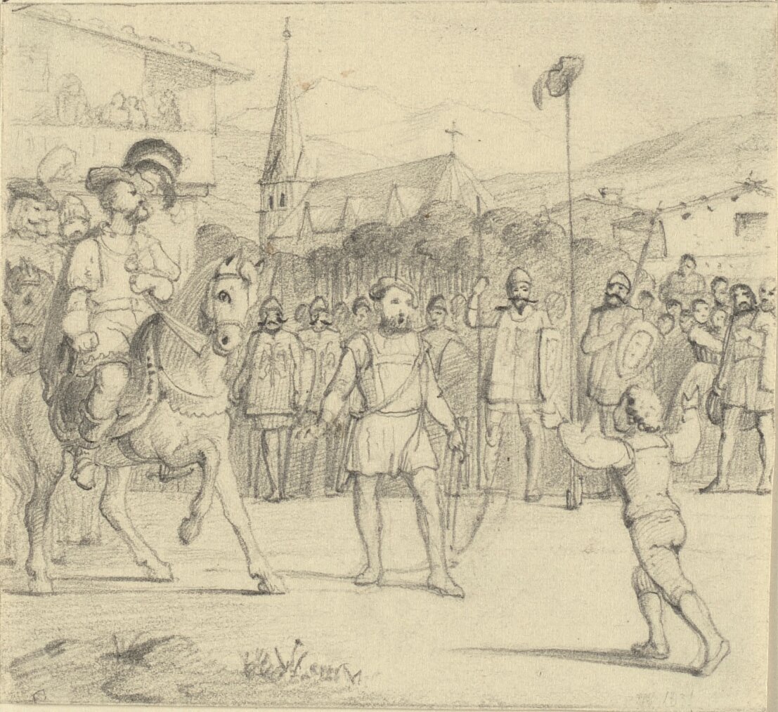 Wilhelm Tell, oğlunun kafasındaki elmayı vurdu by Wilhelm Marstrand