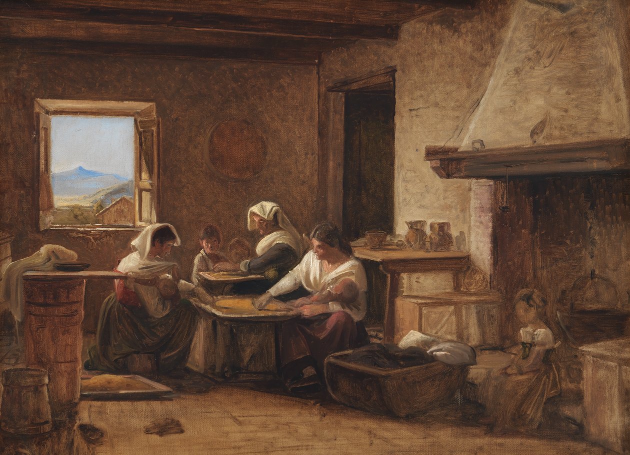 İtalya, Olevano yakınlarındaki bir Çiftlik Evinin Mutfağında Çalışan Kadınlar by Wilhelm Marstrand