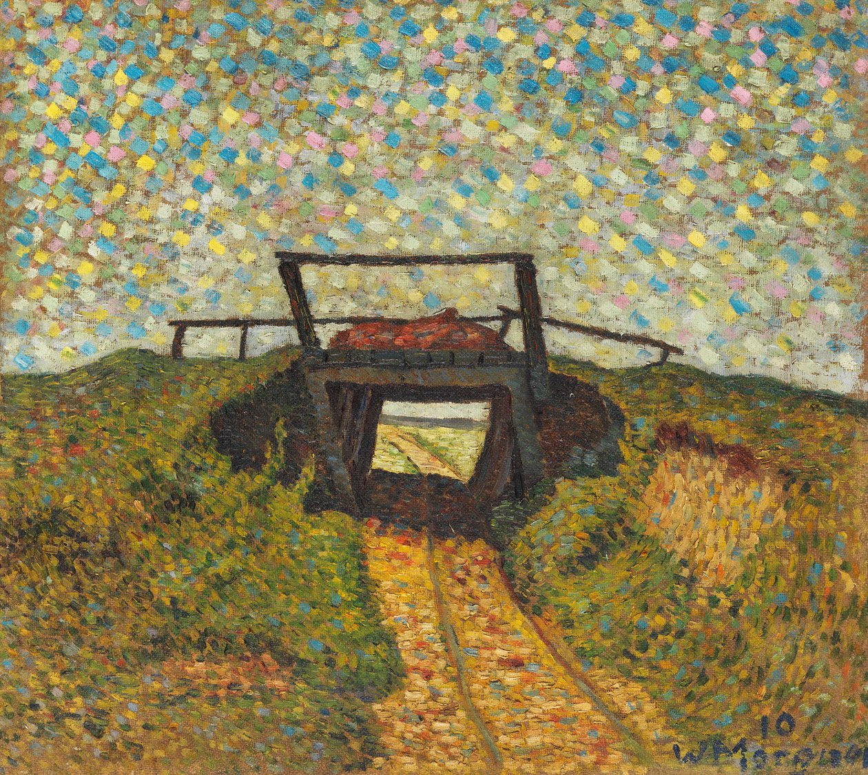Soest yakınlarında küçük bir köprünün olduğu manzara, 1910. by Wilhelm Morgner