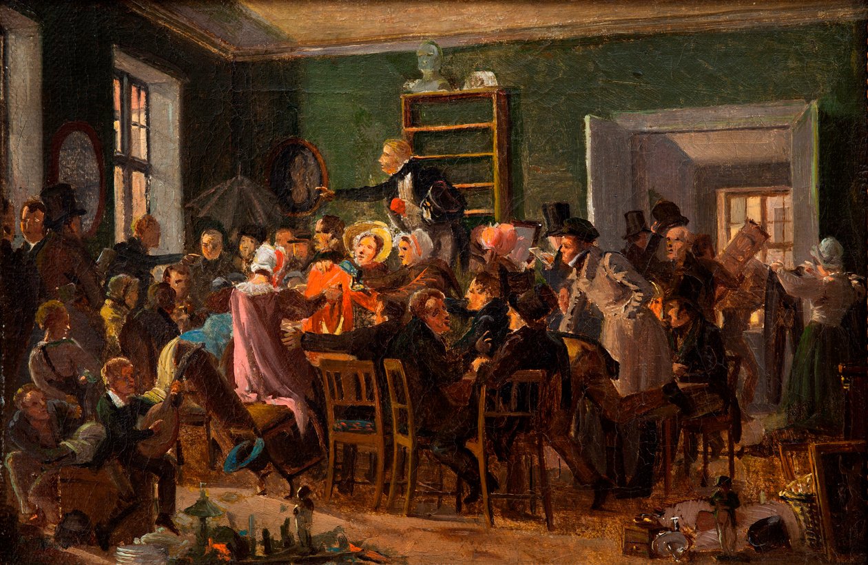 Bir müzayededen bir sahne, 1835. by Wilhelm Nicolai Marstrand