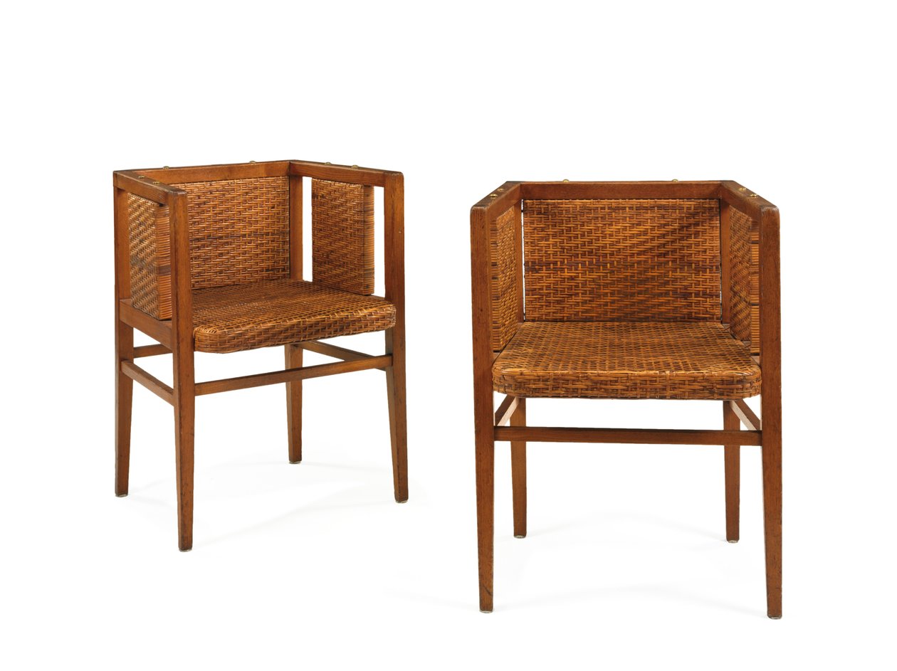 Bir çift koltuk, c.1902 (meşe ve rattan) by Wilhelm Schmidt