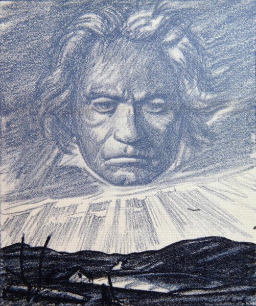 Beethoven Dehasına Bir Övgü, 'Simplicissimus' dergisinden illüstrasyon, Münih 1920 (litho) by Wilhelm Schulz