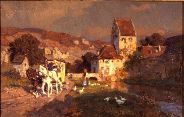 Nehir Kenarında Bir At ve Araba by Wilhelm Velten