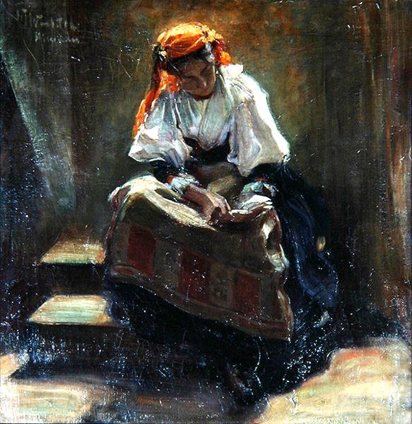 Kitaplı Kız, 1900 civarı (tuval üzerine yağlı boya) by Wilhelm Wachtel