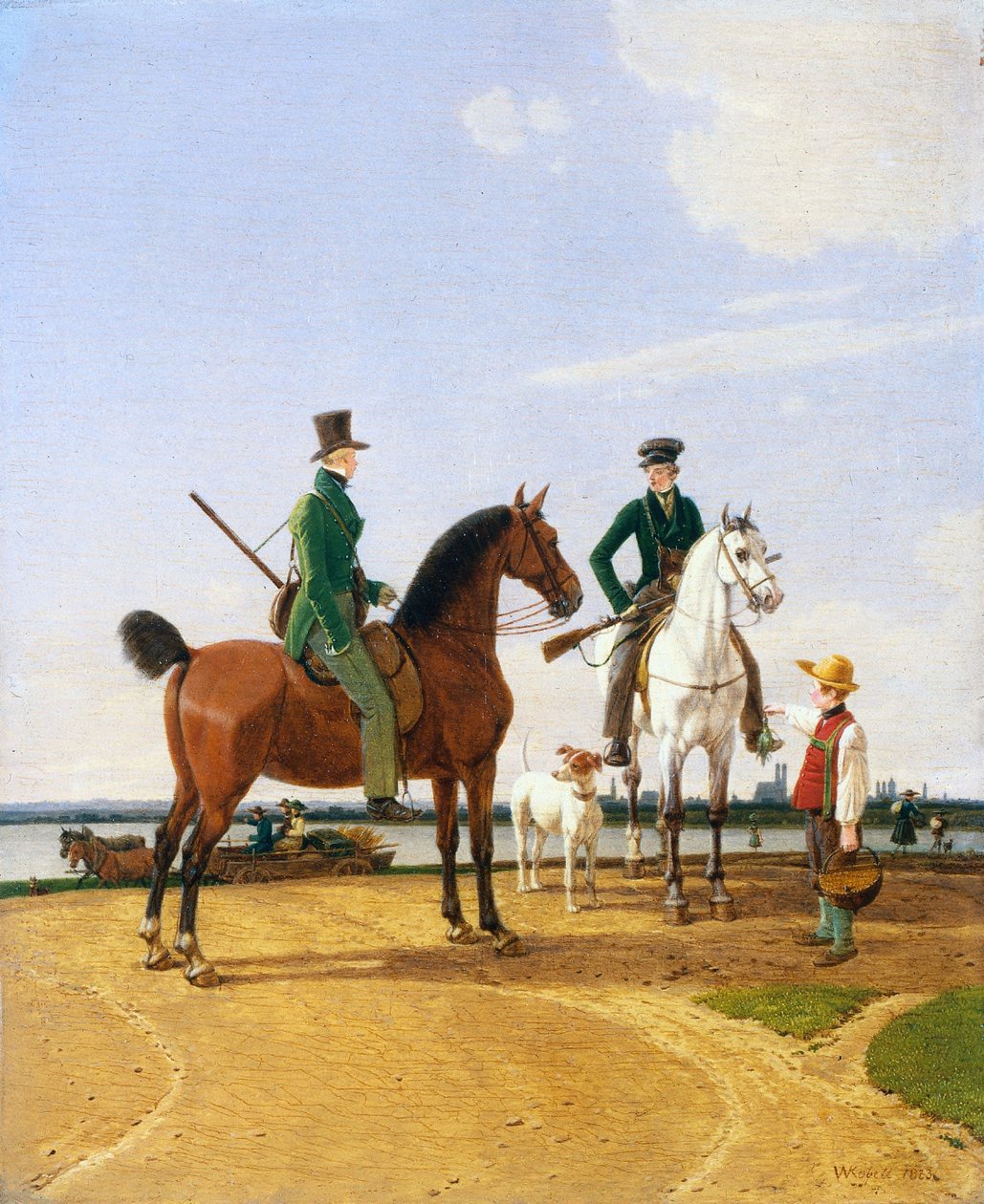 Avcı ve Lord Isar Nehri'nde Münih Manzaralı by Wilhelm von Kobell
