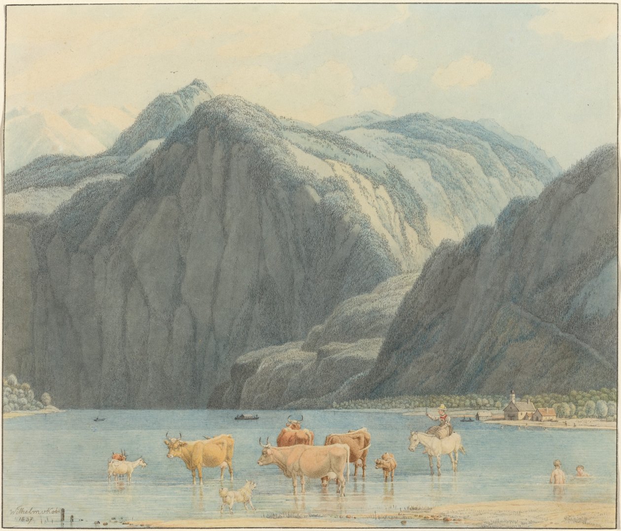 St. Bartholomëe Kayalıkları ile Königsee by Wilhelm von Kobell
