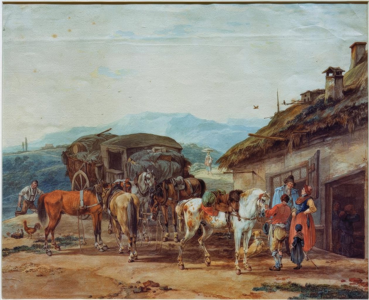 Bir tur arabasında atları değiştirmek by Wilhelm von Kobell