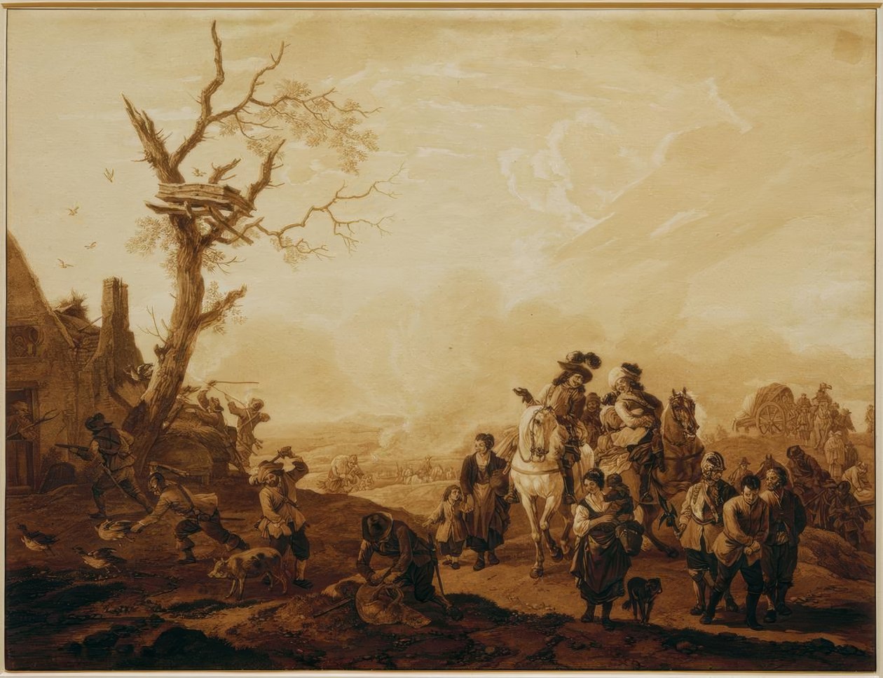 Askerler tarafından bir köyün yağmalanması by Wilhelm von Kobell