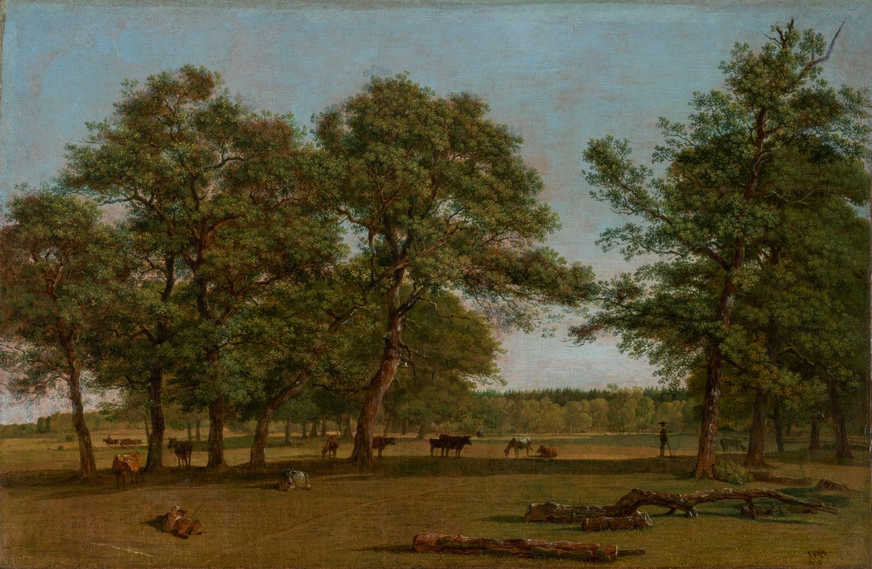 Dietramszell yakınlarındaki Weideauen (eski meşe ağaçlarıyla dolu mera manzarası) by Wilhelm von Kobell