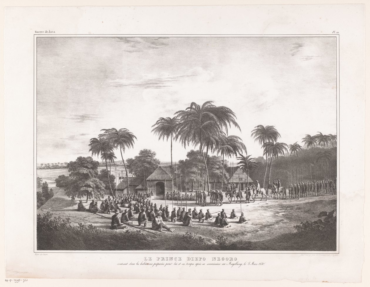 Aankomst van Prins Diepo Black in MagelangLe Prince Diepo Black (nesnedeki başlık) Java Adası Savaşı Üzerine Atlas Anıları 1825 - 1830 (seri başlığı) by Wilhelmus van Groenewoud