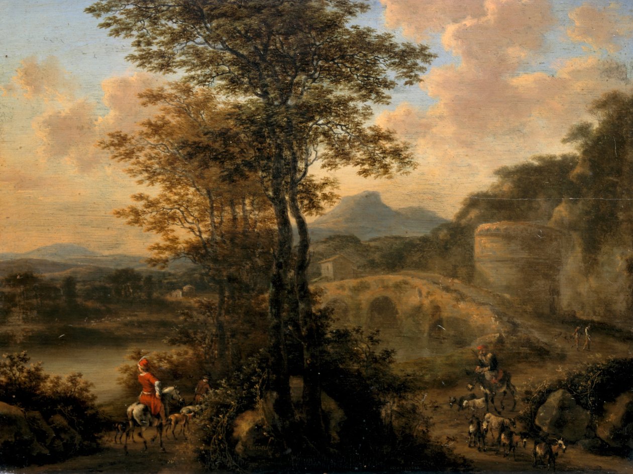 Taş Köprü ile İtalyan Nehir Manzarası by Willem de Heusch