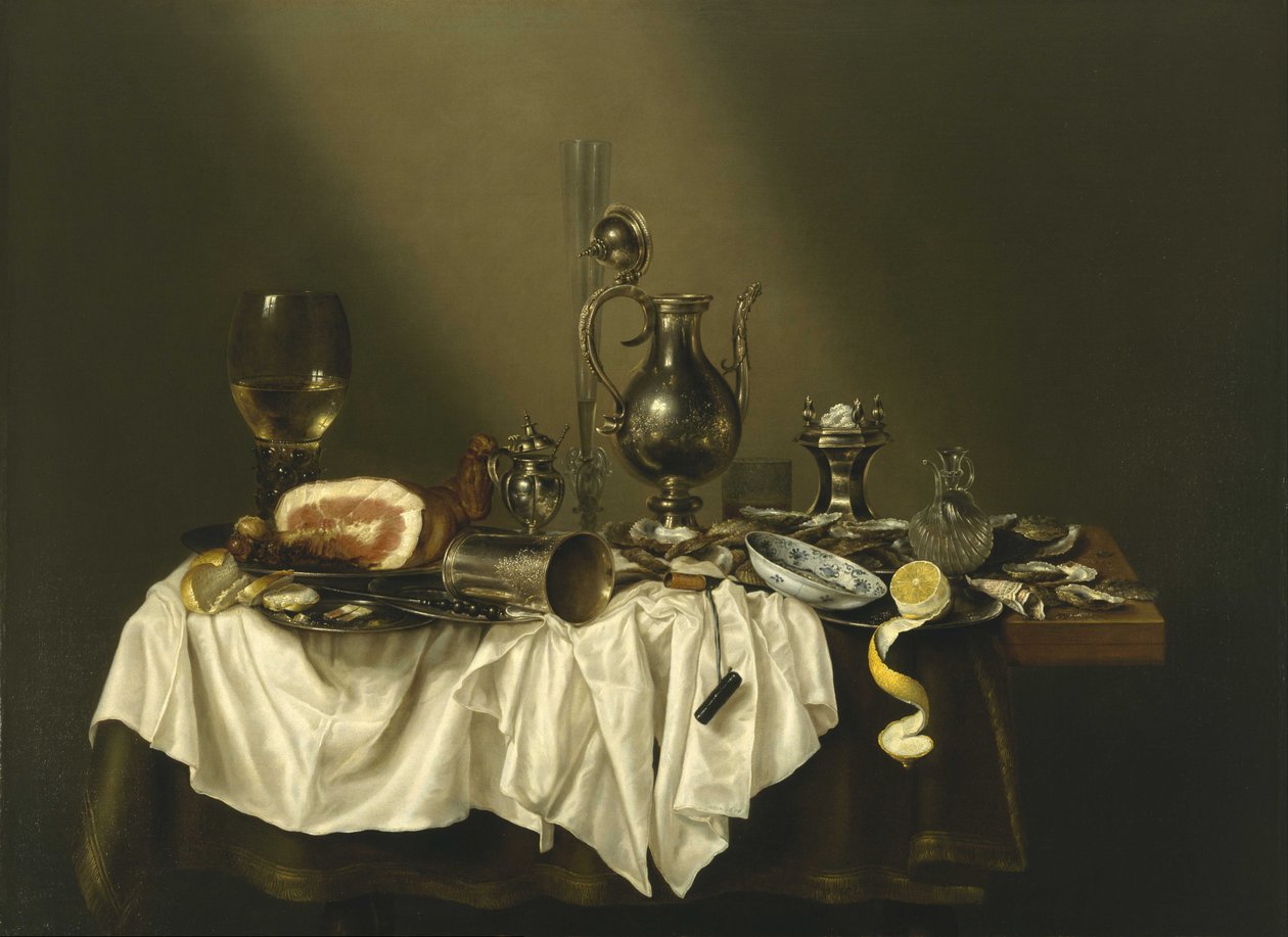 Jambonlu çalışma masası by Willem Claesz. Heda