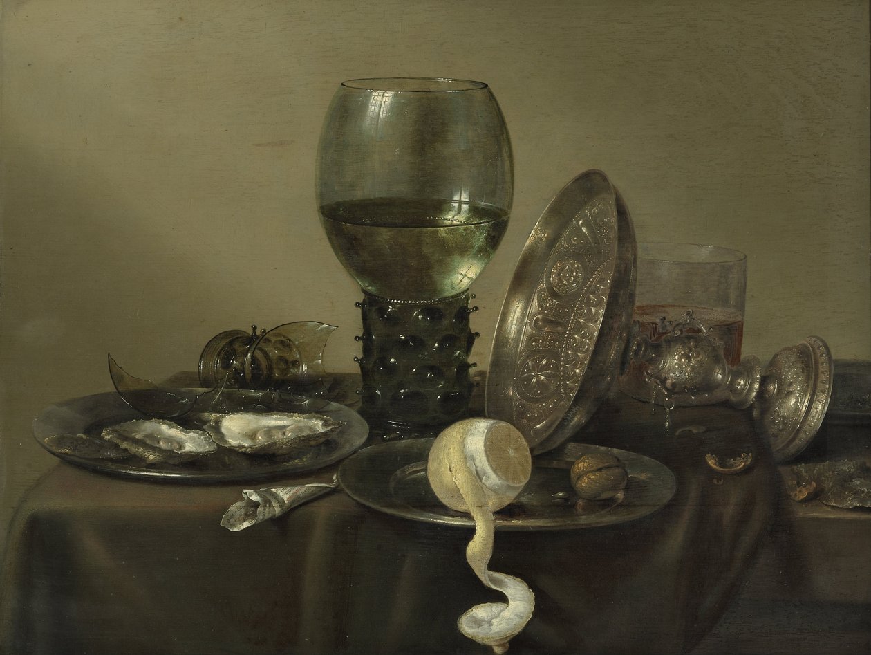 İstiridye, Rummer, Limon ve Gümüş Kase ile Natürmort by Willem Claesz. Heda