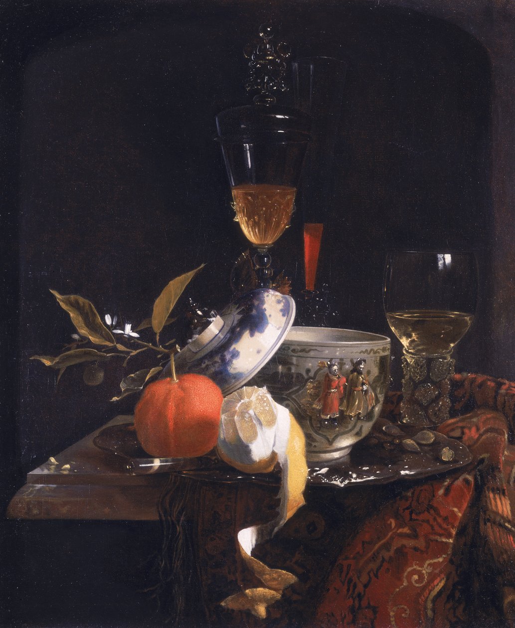 Çin Şeker Kavanoz, Cam Kadeh ve Meyve ile Natürmort by Willem Kalf