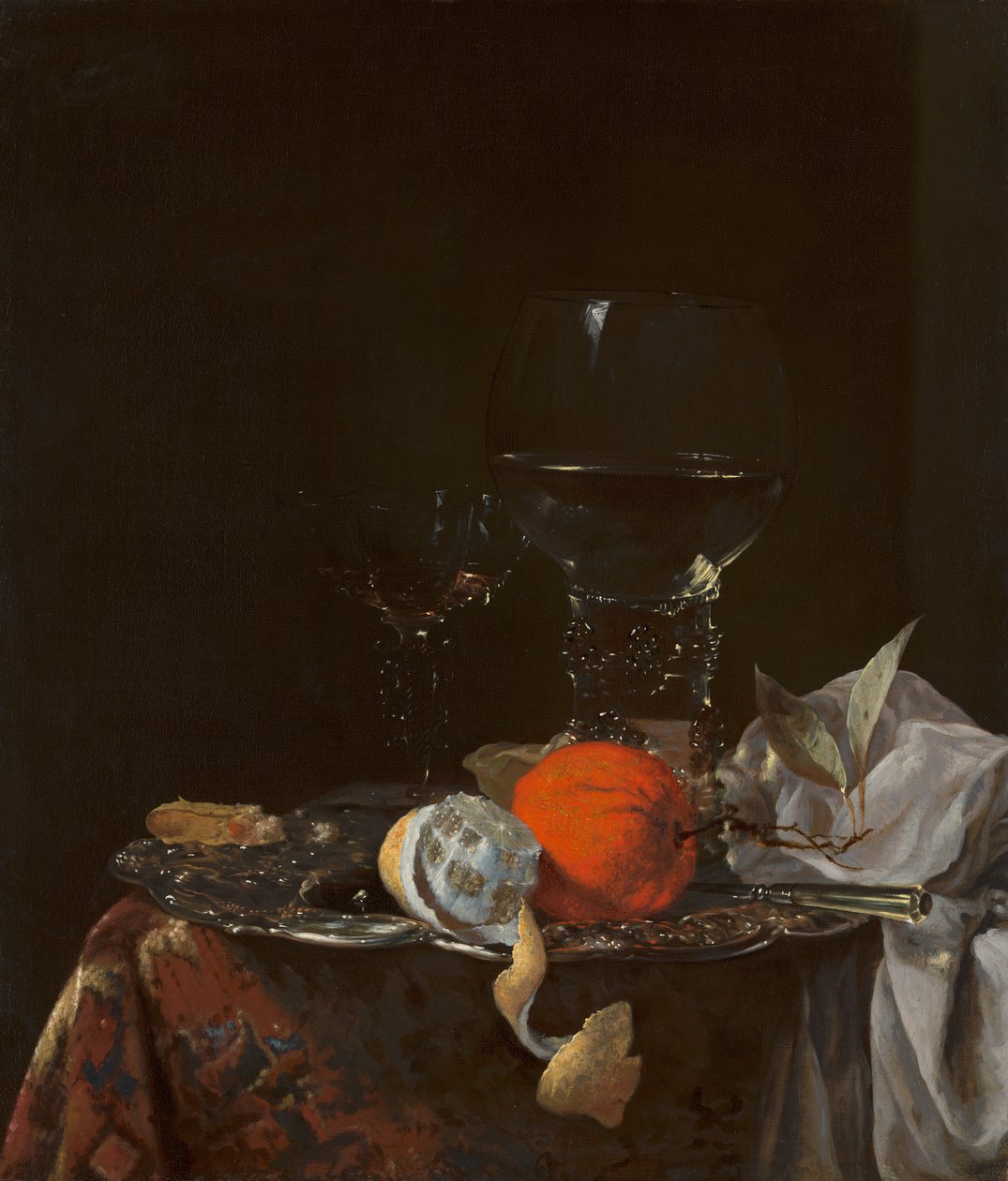 Gümüş tepside meyve ve bardaklarla natürmort by Willem Kalf