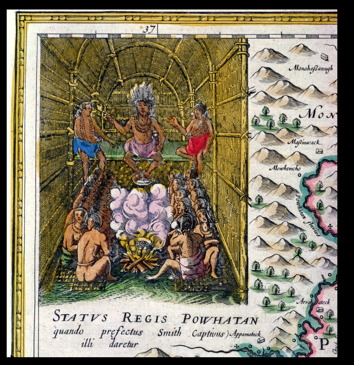 Powhattan Kabilesinin Şefi, Jodocus Hondius (1563-1612) ve Dirck Gryp, 1647 tarafından oyulmuş 