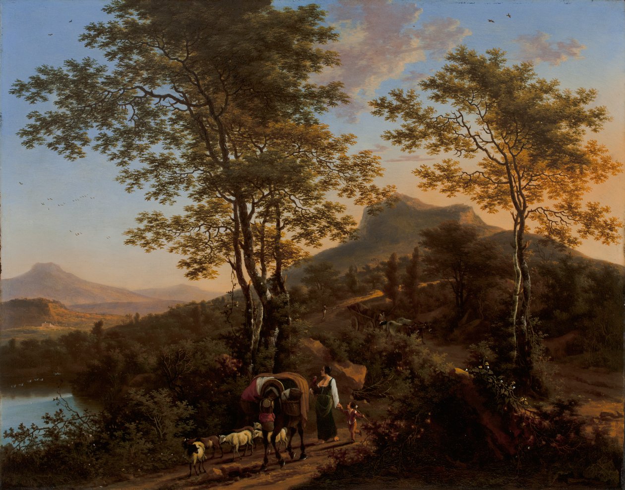 Köylülerle İtalyan Manzarası (bakır üzerine yağ) by Willem de Heusch
