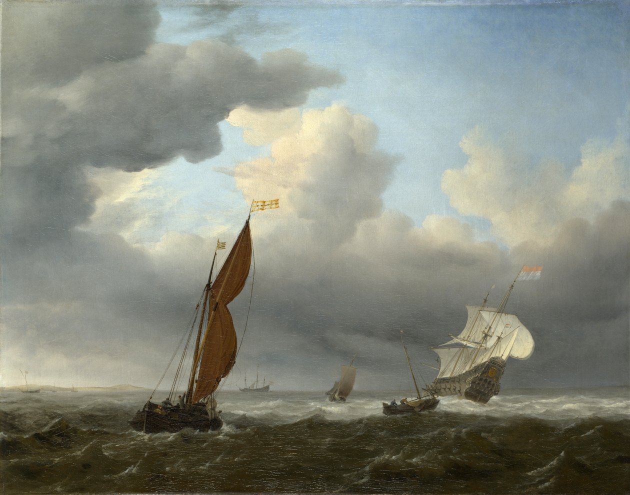 Güçlü Bir Esinti İçinde Bir Hollanda Gemisi ve Diğer Küçük Gemiler by Willem van de Velde the Younger